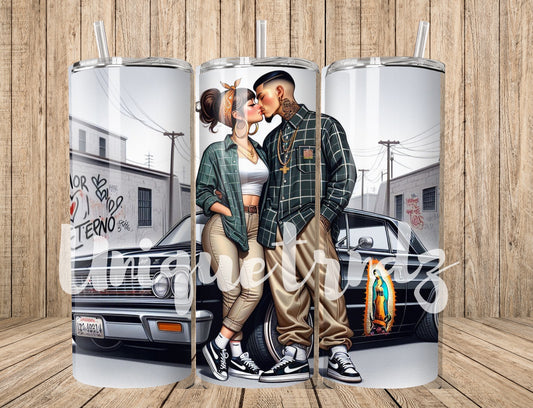 Chicano Couple Kissing in Front of Car 20oz Tumbler