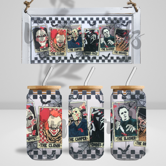 Horror tarot Card Killers with Checkers 16oz Glass Cup