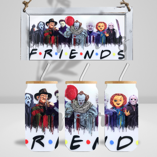 Horror Movie Killer Friends 16oz Glass Cup
