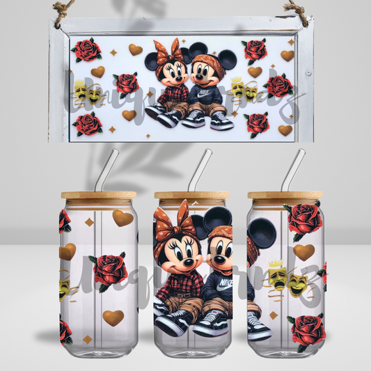 Chicano Style Mouse Couple 16oz Glass Cup