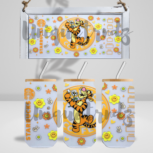 Honey Bear Tiger friend 16oz Glass Cup