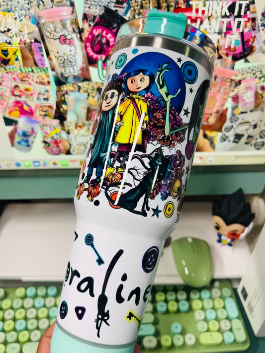 C*raline Movie 40oz Tumbler Handle Dupe (SPEAKER)